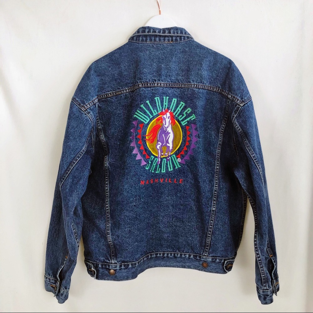 Oversized Wild Horse Salon Embroidered Jean Jacket